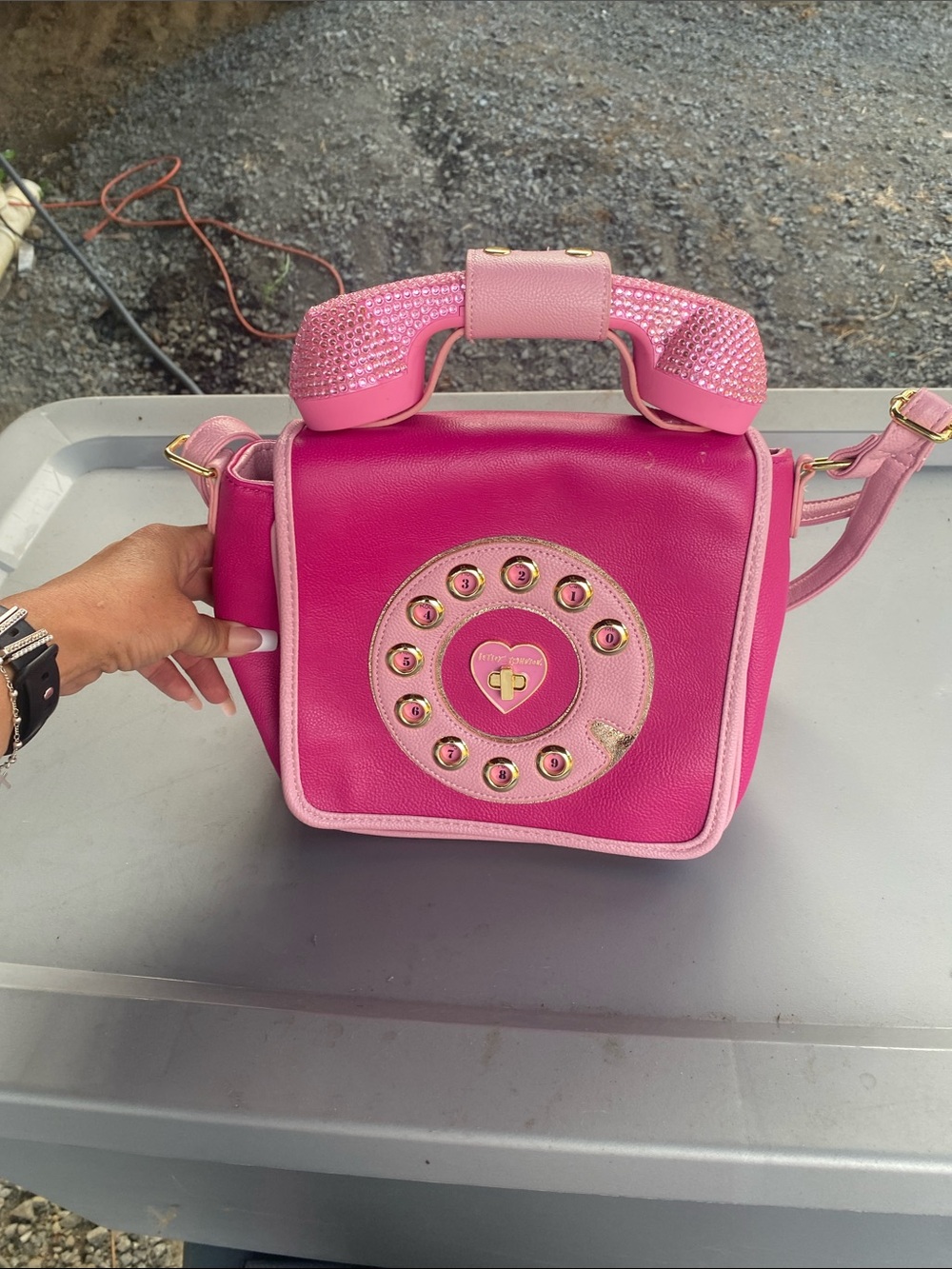 Betsey Johnson Hot Pink Phone Dial Crossbody with Crystal Handle